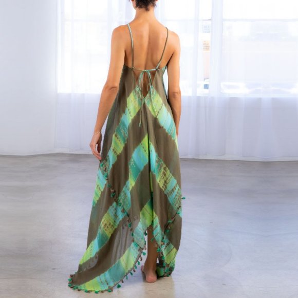 Moroccan Scarf Print Tie Handkerchief Maxi Dress | Sheer Boho Style Coverup - Picture 2 of 7